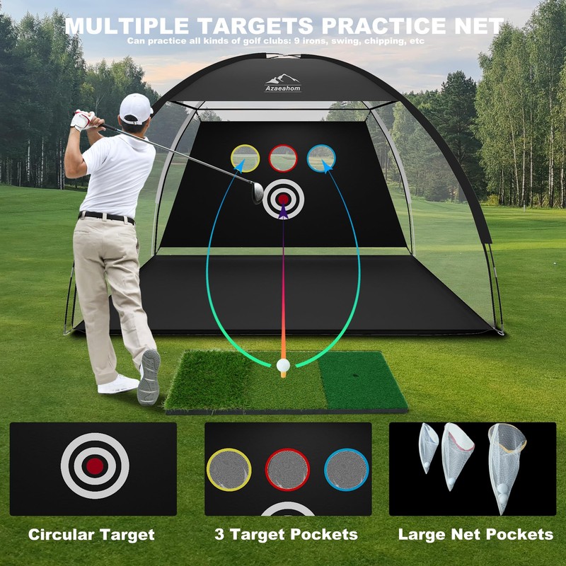 Golf Net, 10x7 Ft Golf Hitting Net with Tri-Turf Mat,