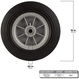 Flat Proof Replacement Wheel - 10-Inch - 300 lb. Load Capacity - For use on Wagons, Carts, & Many Other Products