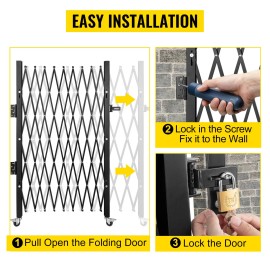 Single 7 ft High X 7 ft Wide Folding Steel Accordion Security Gate Flexible Expanding Door Gate Easy Use Versatile SecuritySize: Size 85 x 85 inch