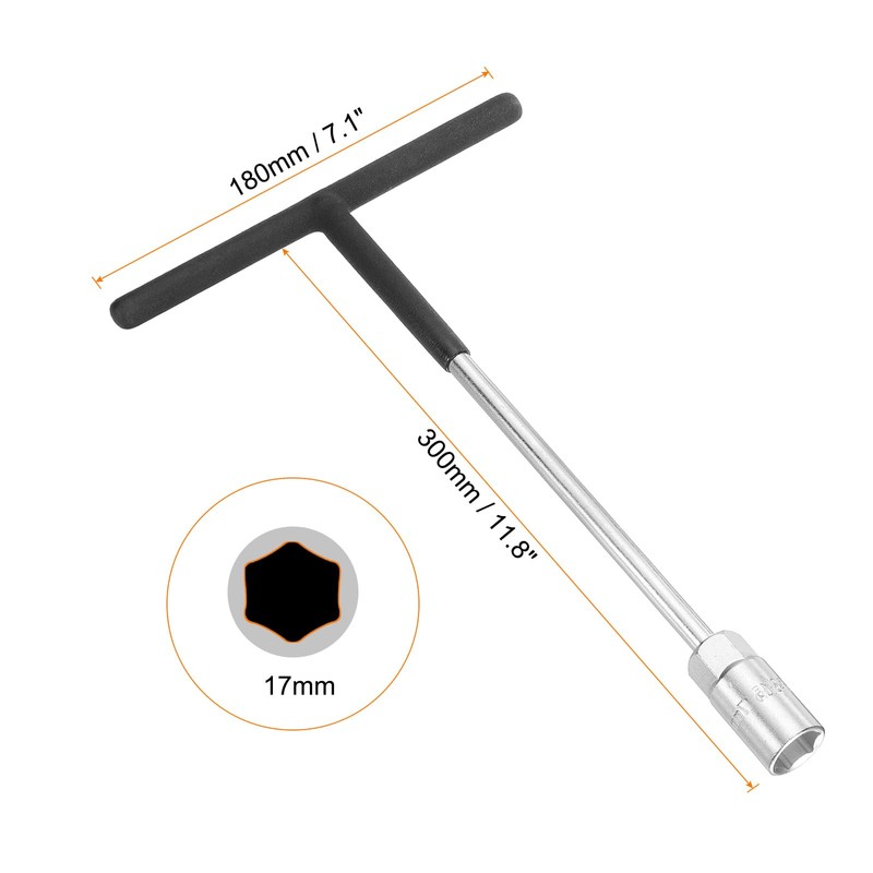 HARFINGTON T-Handle Metric Socket Wrench 17mm CR-V 6-Point Hex Hexagon