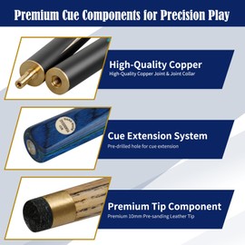 Dysdensa Handmade Snooker Cue Stick with Case & Extension 57-inch, Durable Ash Wood Construction, Professional 18 oz Pool Cue, Ideal for Snooker and Billiards (SQ-Blue-C)
