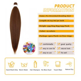 Braiding Hair Pre Stretched for Women Hair Extensions Box Braids Soft Synthetic Knotless Yaki Texture Hot Water Setting Braid Brown (16inch 3Packs)