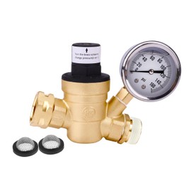 RV Water Pressure Regulator with Gauge Adjustable 3/4" Water Hose Valve - RV Camper Water Pressure Regulator, Trucks, Trailer - Trailer Water Pressure Gauge