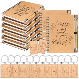 Fulmoon Christian Gifts Bulk Include Spiral Notebook Motivational Bamboo Pens Inspirational Keychains Scripture Notepad Spiral Verse Prayer Journal and Bible Ballpoint Pen for Church(24 Sets)
