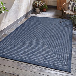 Adiva Rugs Outdoor Indoor Area Rug, Weather Resistant, Easy to Clean, Stain Resistant Floor Mat for Dining Room, Backyard, Deck, Patio (Navy Weiss, 8' x 10')