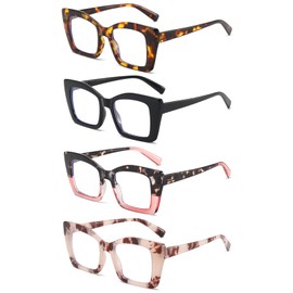 OWTXIS Oprah Style Square Reading Glasses for Women, Blue Light Blocking Oversized Readers with Spring Hinge (Black, Tortoise, Leopard Pink, Pink Tortois, +1.75)