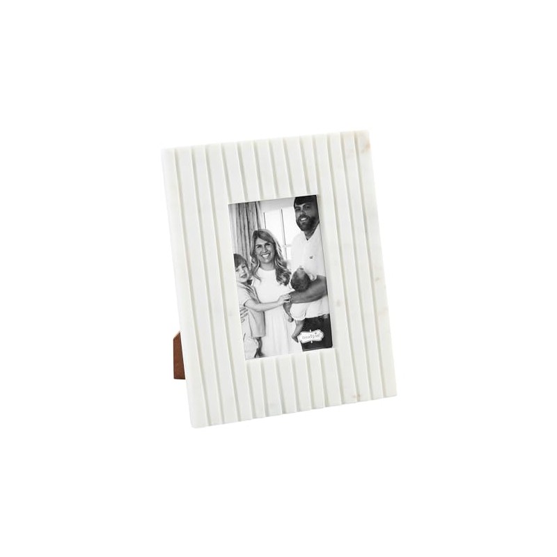 Mud Pie 4X6 White Stripe Marble Frame; 9 3/4" x