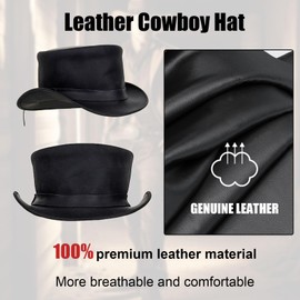Genuine Leather Top Hat Fashion Gentleman Hat Black Deadman Top Hat for Men Women