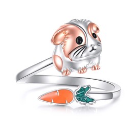 Guinea Pig Ring 925 Sterling Silver Adjustable Open Ring Animal Jewellery Gifts for Women