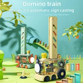 Fun-Filled Domino Train Toy Set – Automatic Laying Domino Train with 80 PCS Colourful Dominoes, Colourful Lights, Adjustable Direction, Innovative Barrier Placing for Creative Play (Fresh Green)