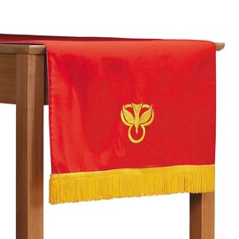 Trinity Church Supply Red and White Table Runner with Fringe Christian Catholic Church Tabletop Outdoor Indoor Party Table Cloth, 20 x 80 Inch