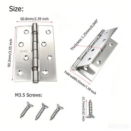 5 Pcs 3.55x2.39 Inch Folding Butt Hinges,Stainless Steel Door Hinges with Screws for Furniture Doors, Window,Wooden Chest Boxes and DIY Project, Thickness 1.25mm/0.049"