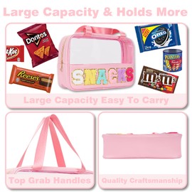 Snack Bag Clear Chenille Varsity Letter Zipper Pouch for Travel Preppy Cosmetic Bag Clear Cosmetic Bag Makeup Travel Bag for Women