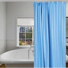 AAMERA Plain Waterproof Bathroom Shower Curtain 180x180cm With 12 Hooks Ring (Blue)