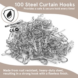 Smith’s® 100x Metal Curtain Hooks | Chrome, Silver, Curtain Header Tape Drapery Hooks | Heavy-Duty | Rust-Resistant | Fits 99.9% of Curtains | 3 Year Guarantee!