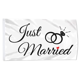 Cayyon Just Married Flag Banner Outdoor Indoor Decoration Flag 3x5Feet Double Stitched Polyester with Brass Grommets (white)