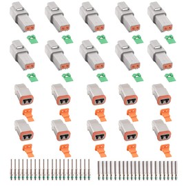 JRready ST6246 Deutsch 2 Pin Connector 10 Sets, DT04-2P DT06-2S Gray Waterproof Electrical Wire Connector with Solid Contacts 14-20AWG