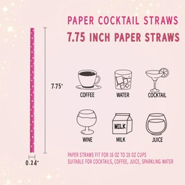 Disposable Paper Straws - Hot Pink White Polka Dot 7.75 Inch Drinking Straws for Cocktails Wedding Birthday Bars Restaurants Party