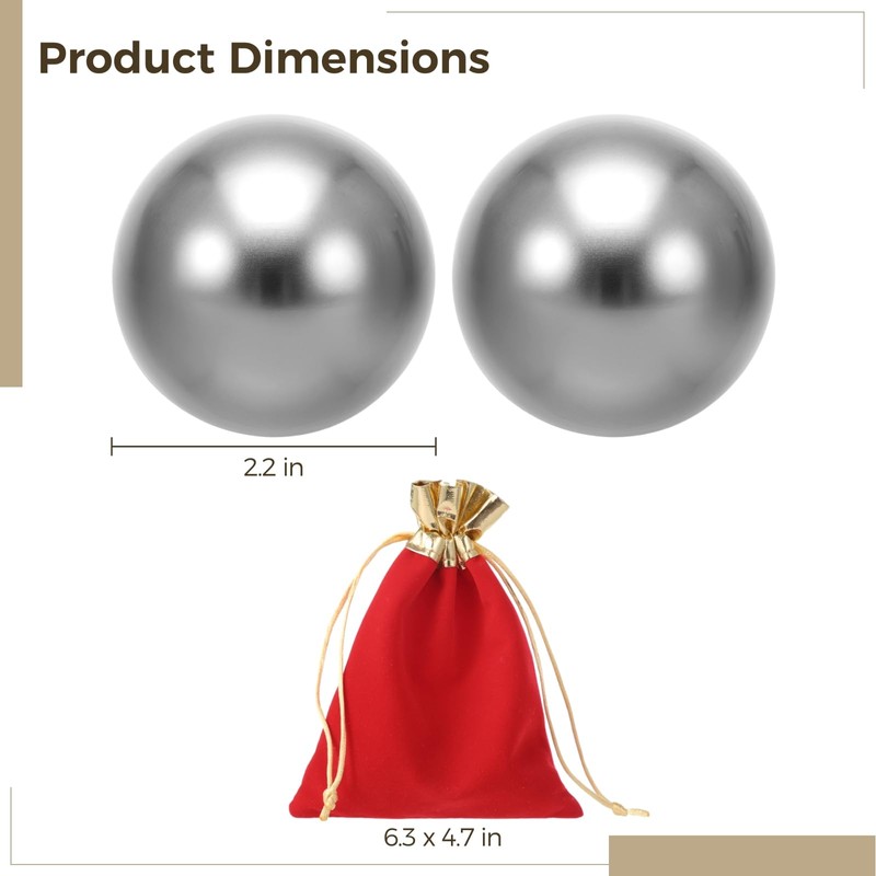 2 PCS Stainless Steel Hand Exercise Balls, 2.2 in Grip