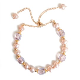 Jemjosh dainty simulated rose-gold pearl and artificial purple crystal bracelet golden adjustable chain Baroque pearl lucky bracelets jewelry gifts for women