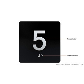 BUILDINGSIGNS.COM 5TH Floor Elevator Jamb Plate Sign with Braille and Raised Number..-REF24-1027