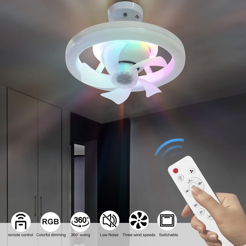 Demiawaking Fan LED Ceiling Fan with Lighting, Universal E27 LED
