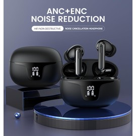 ePalZoneXP Wireless Earbuds Bluetooth 5.3 Headphones with 4 Noise Cancelling Mics, ANC ENC, HiFi Stereo Sound, LED Power Display, 40H Playtime – True Wireless Earphones UK (ENC Only, Black)