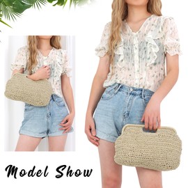 EVEOUT Straw Clutch for Women Summer Boho Raffia Beach Purse Bag Holiday Woven Tote Handbag for Work Wedding Party