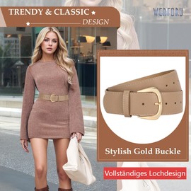 WERFORU Women's Wide Belt for Dresses Women's Leather Belt with Gold Buckle, 4.8 cm Wide, khaki