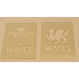 Welsh face Paint Stencils with Dragon & Feather with Wales Underneath Reusable Plastic 6 Nations Rugby