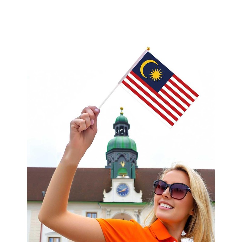 25 Packs Small Malaysia Flags on Handheld Stick，Miniature Malay Flag