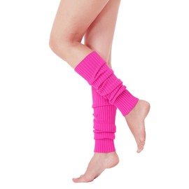 v28 Women 80s Party Warm Costume Marathon Knit Long Socks Leg Warmers（T46-Hotpink）