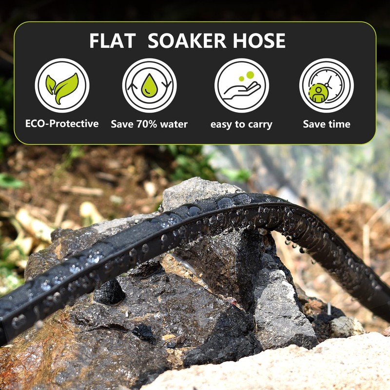 Holldoor Flat Soaker Hose 100 ft for Garden Beds (50ft