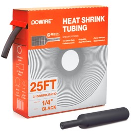 Dowire Heat Shrink Tubing 1/4" - Adhesive Lined - 3:1 Ratio - Waterproof Marine Grade Shrink Tube - Wire Shrink Wrap Tubing - Black - 25 Feet