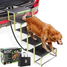 CreatureCops™ Dog Steps for Car | Glow-in-The-Dark, 175lb Support | Foldable, Non-Slip Dog Stairs for Large Dogs | Lightweight Aluminum with Carry Bag | 5 Steps for Car & Home