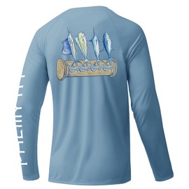 Palmyth Mens Fishing Shirts Sun Protection T-Shirts UV UPF 50+ Long Sleeve Rash Guard Tee Airy Blue Tapped L
