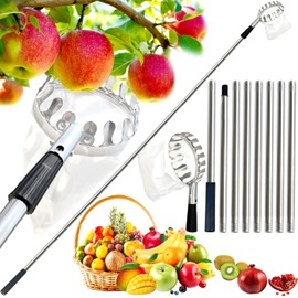 Fruit Picker with Telescopic Handle, Jusduit 3.2 m Apple Picker Fruit Picker with Fabric Bag, Fruit Grabber Easy to Assemble, Cherry Picker, Fruit Collector for Harvest Harvesting Apple Orange Peach Pear Cherries