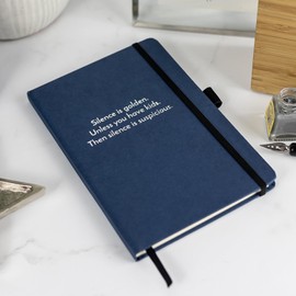 Stickerscape Foiled Notebook (Silence is Golden - Blue/Silver) | Gift for Mum, Friend or Teacher | A5 Lined Hardback | Recycled Paper