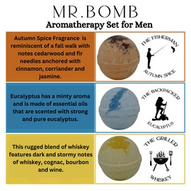 Mr. Bomb Dude Bath Bombs for Men, Infused for Guy Relaxation, Gift for Him, Manly Bath Soak, Masculine Scents for Men, Relaxing Bliss for The Gents - USA Crafted 6 Pk Male Set (Man-Up Large 5 OZ)