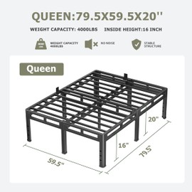NKZ Queen Size Bed Frame 20 Inch, Metal Bed Frame & Box Spring 2 in 1 Platform with Round Corner Legs, 4000lbs Weight Capacity Reinforced Metal Frame, Headboard Hole, Noise-Free, Easy Assembly.