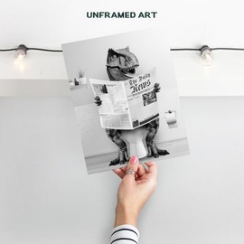 Boys Bathroom Wall Decor - Dino Wall Decor Bathroom Sign - Dinosaur Wall Art - Funny Bath Decor for Kids - Toilet Wall Art, Restroom Art Print, Masculine Picture - Black and White