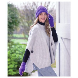 Double Knit Knitting Pattern - Ladies Poncho Hat & Fingerless Gloves (UKHKA 238)