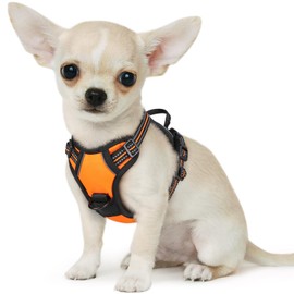 Eagloo Small Dog Harness No Pull, Service Vest with Reflective Strips and Control Handle, Adjustable and Comfortable for Easy Walking, No Choke Pet Harness with 2 Metal Rings, Orange, XS