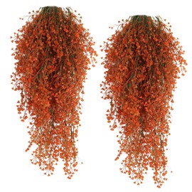 RECUTMS Artificial Hanging Plants 4 Pcs Fake Ferns Artificial Plants Large Faux Hanging Plant Wall Plants Fake Ivy Room Home Garden Wedding Party Indoor Outdoor Decor（Orange1）