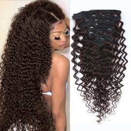 Clip in Hair Extensions Real Human Hair Deep Curly Dark Brown Clip in Extensions for Women Seamless Invisible Natural Remy 100% Human Clips ins Extension 8pcs Double Weft 18 inch 120g/4.2oz