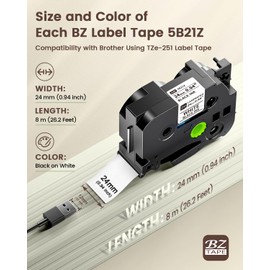 EazeID 24mm Label Tape Compatible with Brother P Touch Tze TZ Tape 24mm 0.94 Laminated White TZe-251 TZe251 1 Inch for Ptouch PT-D600 PT-D610BT PT-P710BT Label Maker, 2 Pack Black on White