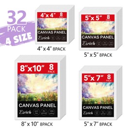 ESRICH Canvas for Painting, 32 Pack Multi-Size Canvas Boards for Painting 8pcs of Each 4x4, 5x5, 5x7, 8x10 Blank Canvases-Cotton Primed Painting Canvas Panels for Adult & Kids for Acrylic Oil Paint