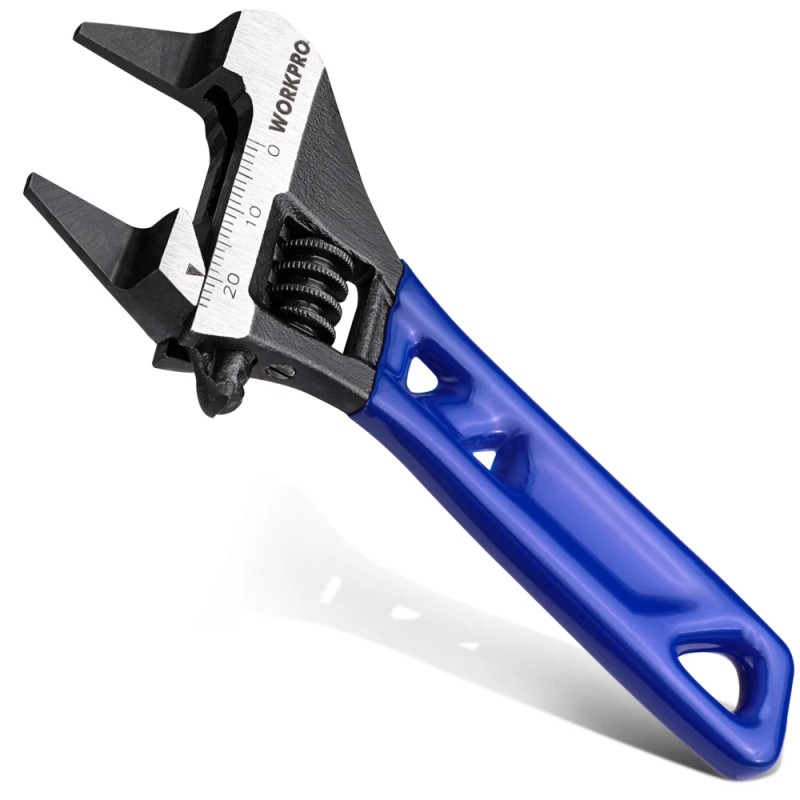WORKPRO 4" Thin Jaws Stubby Wide Opening Adjustable Wrench w/2mm