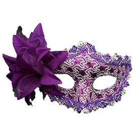 AZYOUNG Women’s Side Flower Multicolor Lace Covered Half Face Crown Masquerade Mask (Purple)