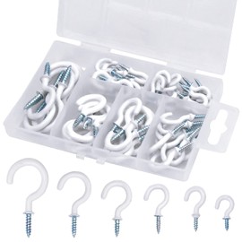 Kissral 70 Piece Screw Hooks Hook Screws Assortment Ceiling Hook Set Cup Hook Holder Kit Screw Hooks Cup Hooks Eye Hooks Ceiling Hooks for Cups Household Items